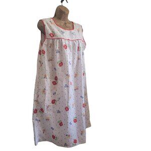 Vintage Floral Sleeveless Cotton House Dress With Pockets & Red Trim Size L